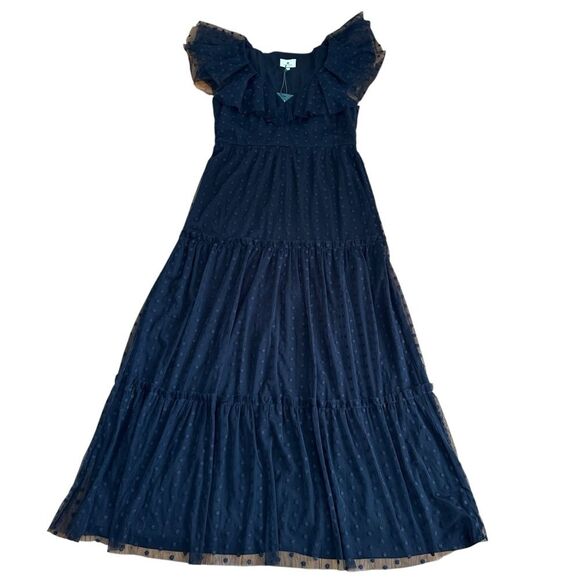 Tuckernuck Women’s Black Onyx Tulle Mesh Lace Giselle Maxi Dress Size M New - Picture 3 of 10